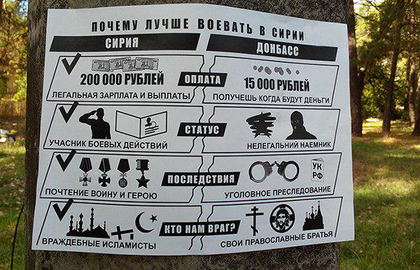 В Донецке расклеили листовки «Почему лучше воевать в Сирии, а не на Донбассе»