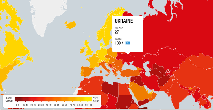 Україна за рік стала на один бал менш корумпованою — рейтинг