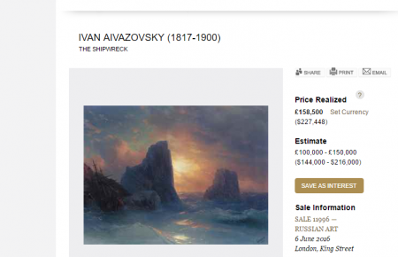 Картина Айвазовського, продана в Лондоні, була в приватній колекції з 1960