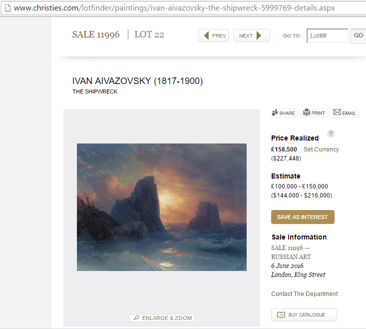 Картина Айвазовського, продана в Лондоні, була в приватній колекції з 1960