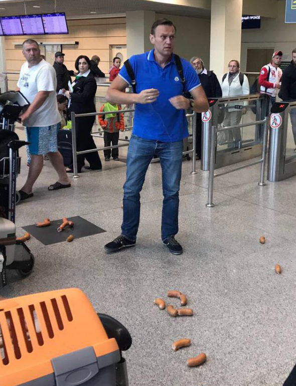 Навального у московському аеропорті закидали сардельками (ФОТО, ВІДЕО)