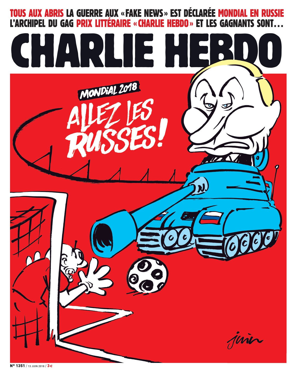 Путін на танку: журнал Charlie Hebdo опублікував обкладинку номера до ЧС-2018