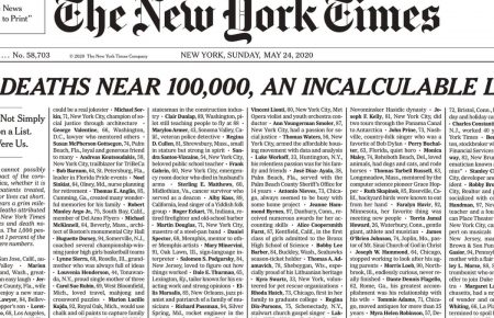 На першій шпальті The New York Times — список тисячі імен померлих у США через COVID-19