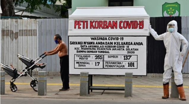 У столиці Індонезії посеред міста встановили труну, аби люди серйозніше ставились до коронавірусу