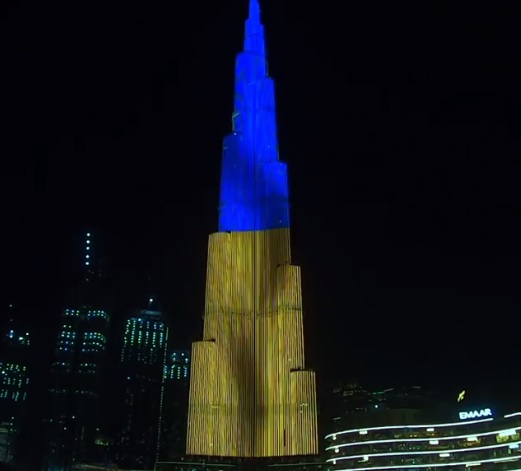У Дубаї хмарочос Бурдж-Халіфа підсвітили кольорами українського прапора